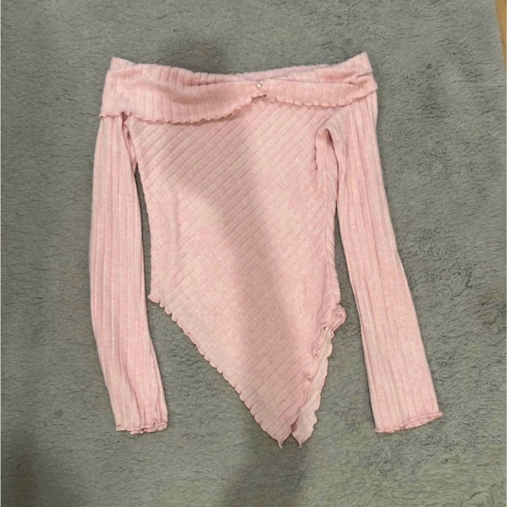 Pink Off-Shoulder Ribbed Top
